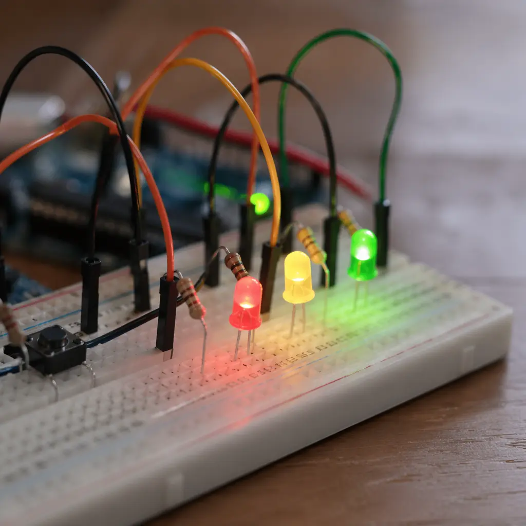 Simple LED circuit assembled on a breadboard
