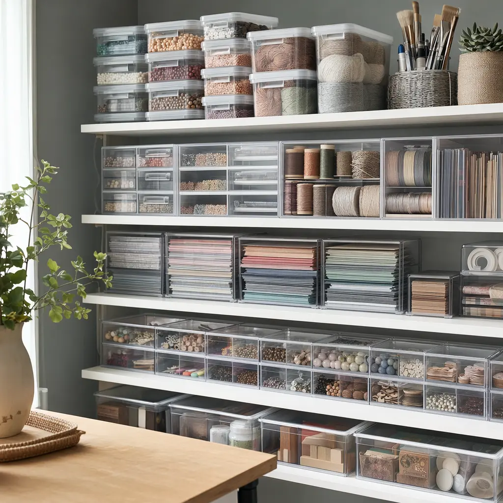 Organized craft supplies suitable for independent use by older kids