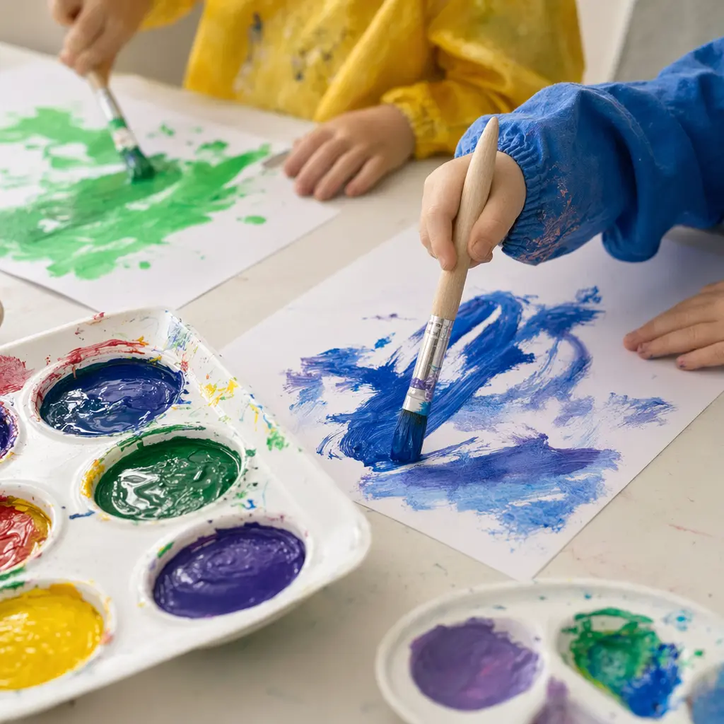 Paint-based craft setup designed for preschool children