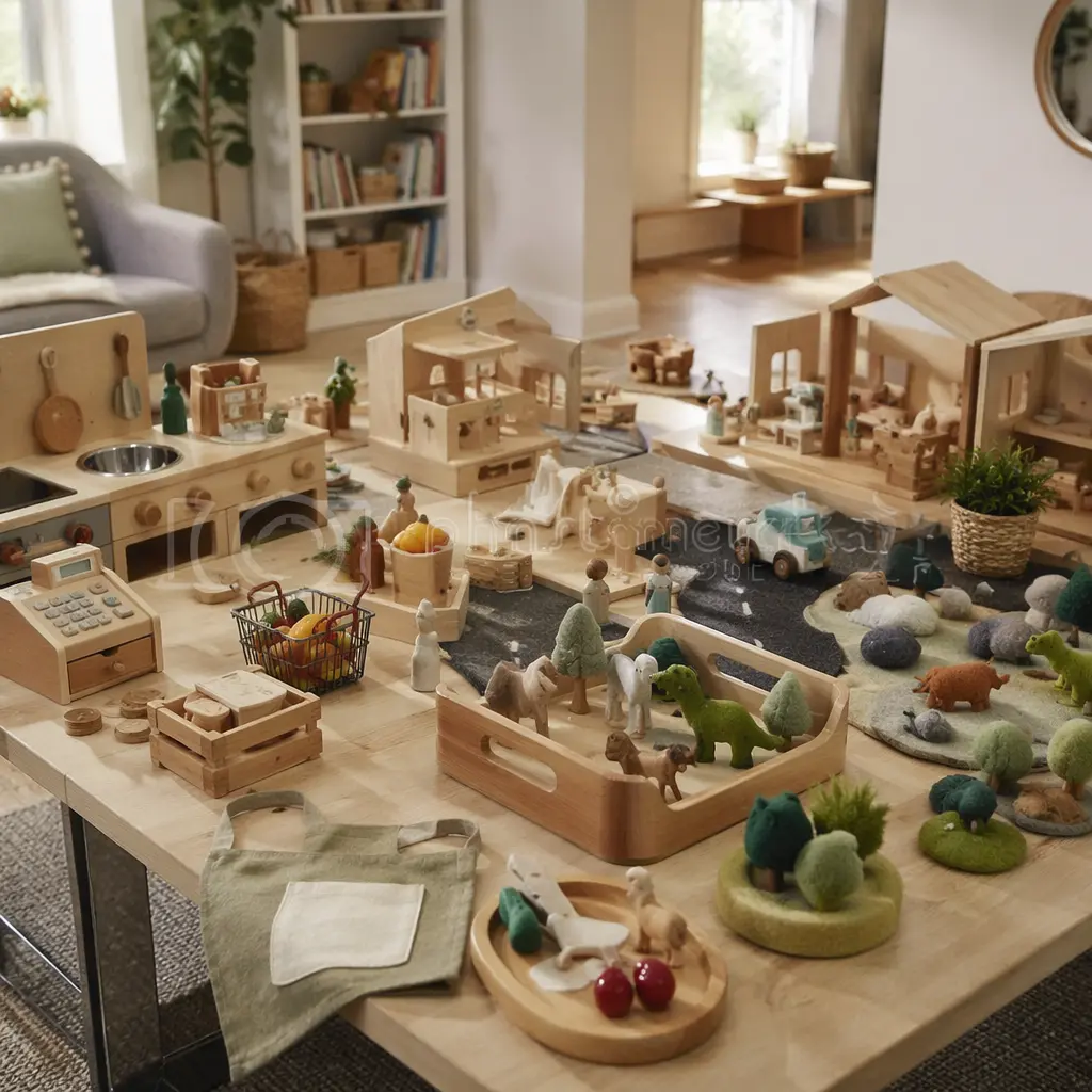 Open-ended pretend play set arranged for group interaction