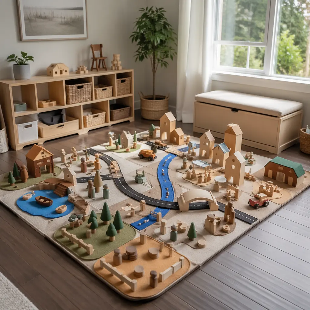 Pretend play setup designed for cooperative group play