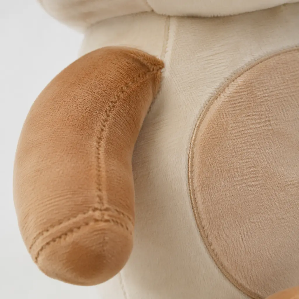 Close-up view of stitching and fabric on a durable plush toy