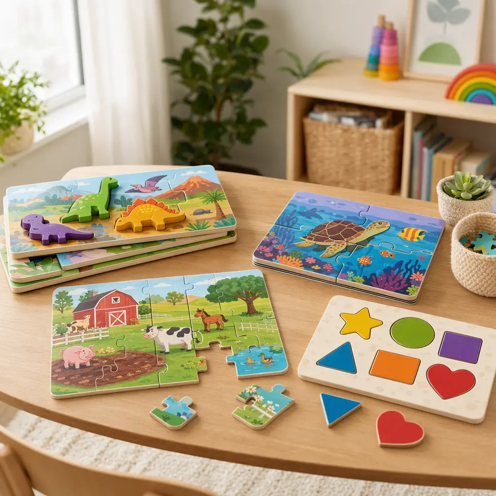 Editorial photo: educational puzzles that grow with your child (ages 3–5) (variant 1)