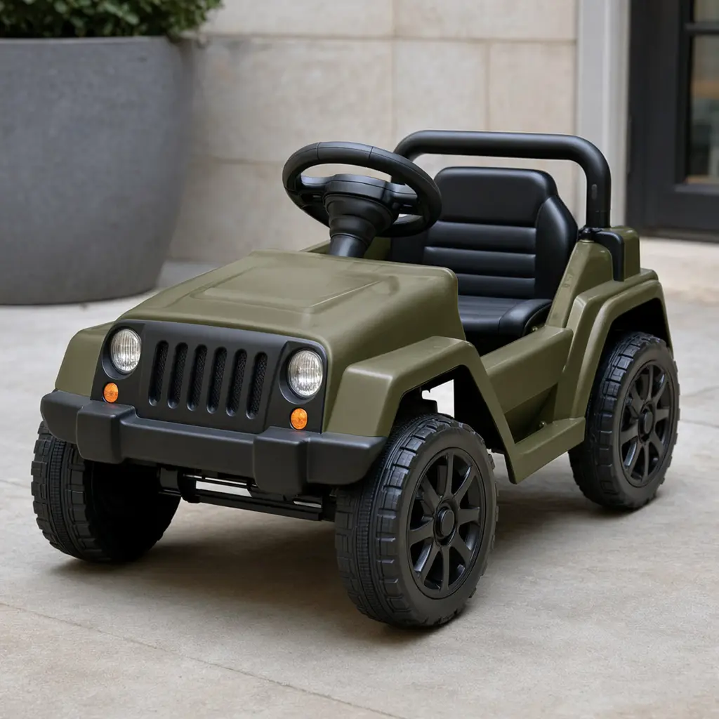Electric ride-on toy shown on a smooth patio surface