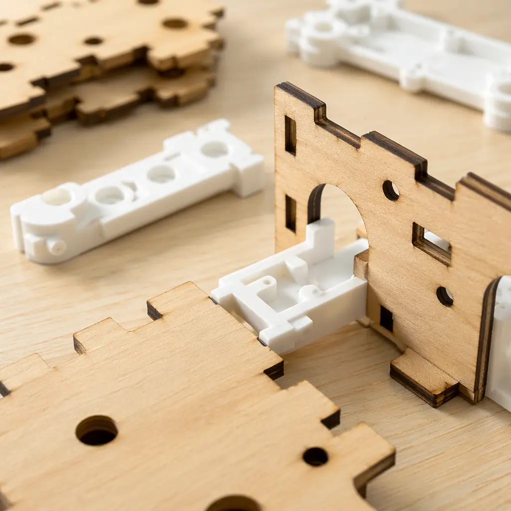Close-up view of puzzle pieces fitting together, highlighting tactile play and problem-solving