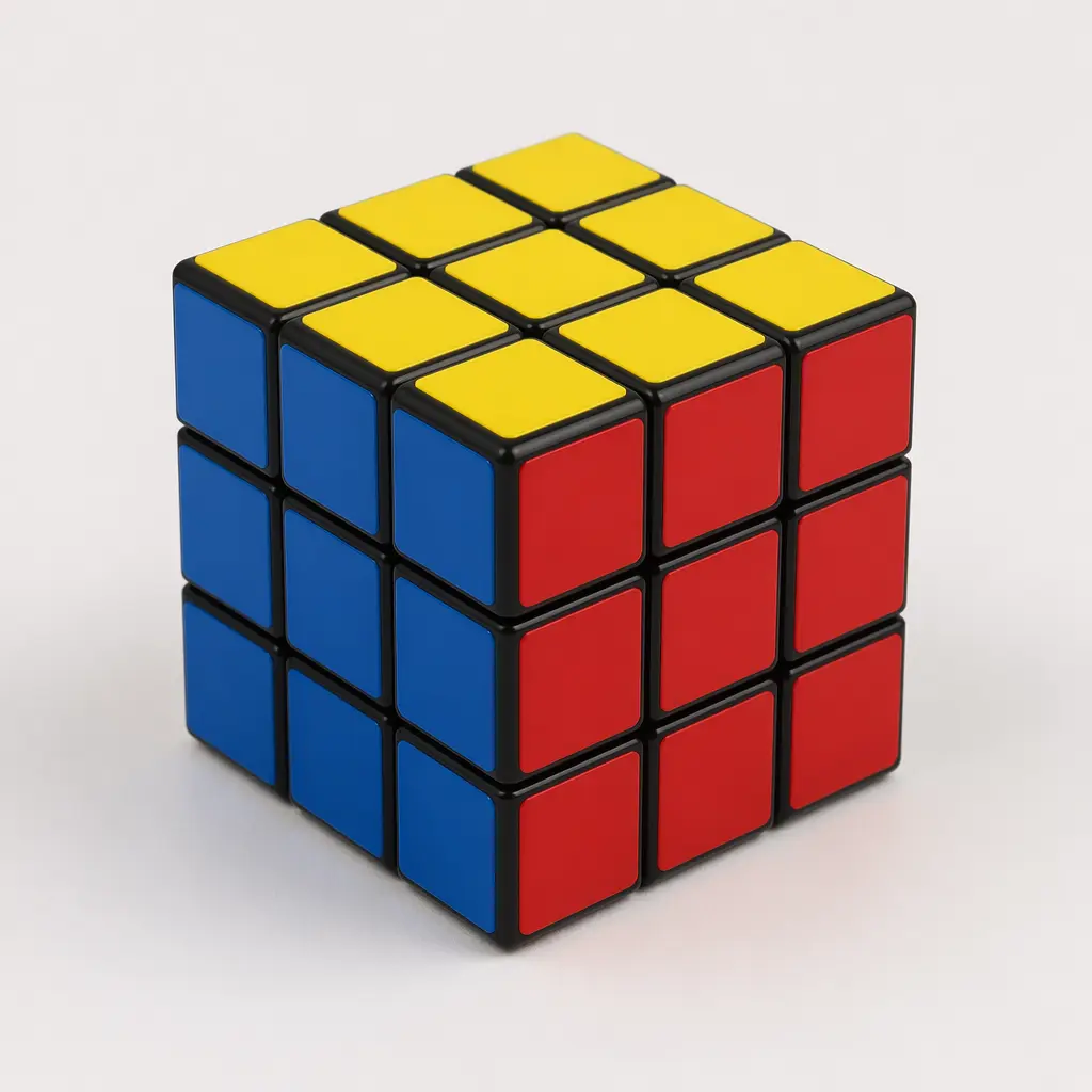 A classic colour-matching cube puzzle photographed in a studio setting