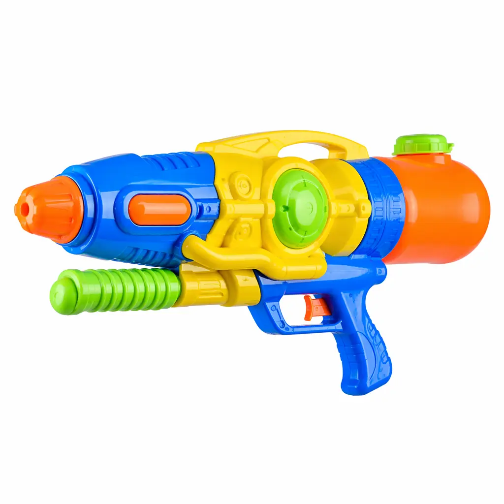 A classic-style plastic water blaster used for outdoor water play
