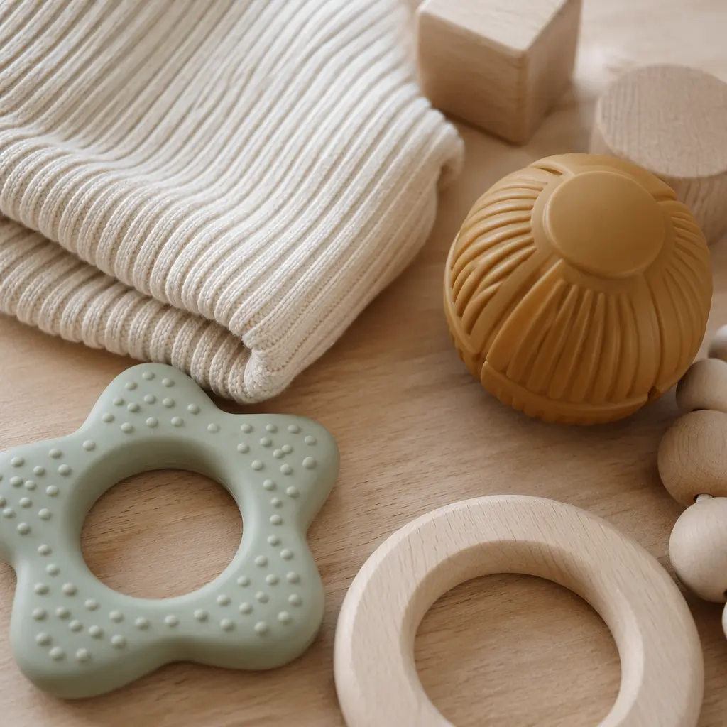 Close-up view of safe textures commonly used in baby sensory toys