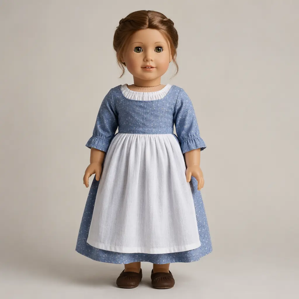 An 18-inch historical-style doll posed in a studio setting