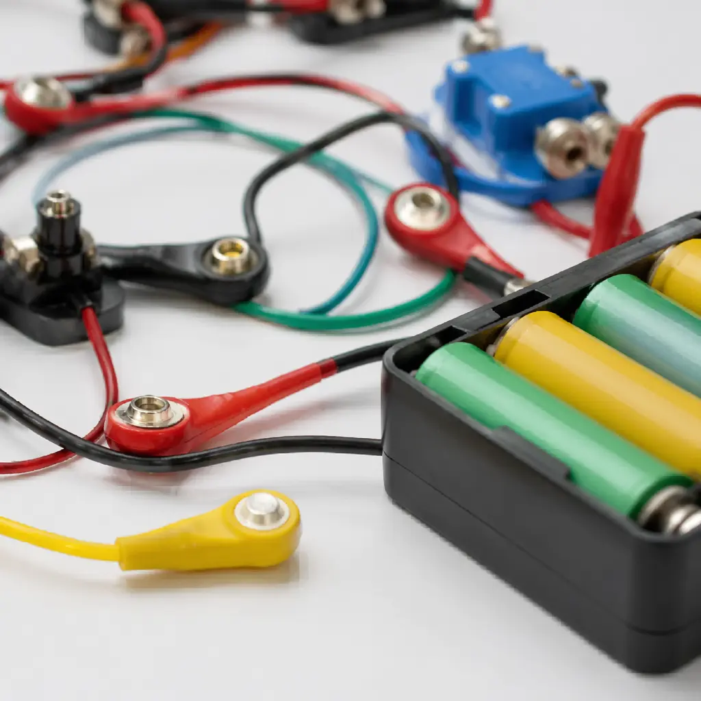 Close-up of low-voltage electronic components used in kids science kits