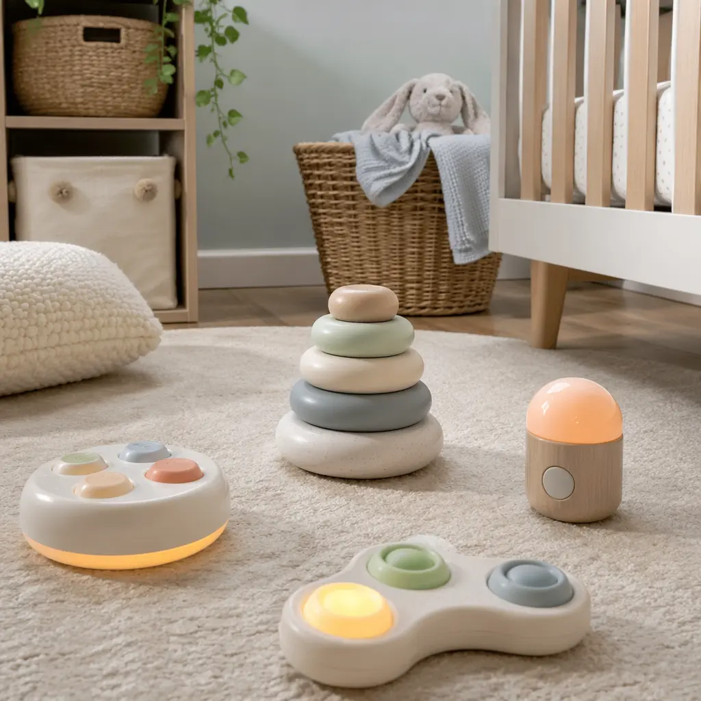 Nursery corner with electronic sensory toys designed for infants