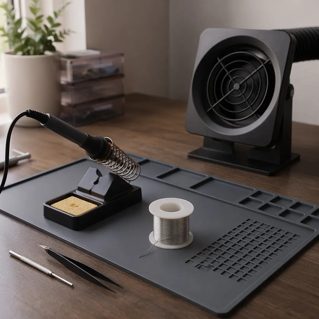 Soldering station arranged with safety equipment