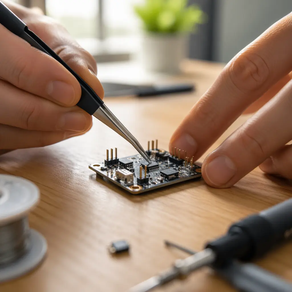 Electronics components being assembled on a small board