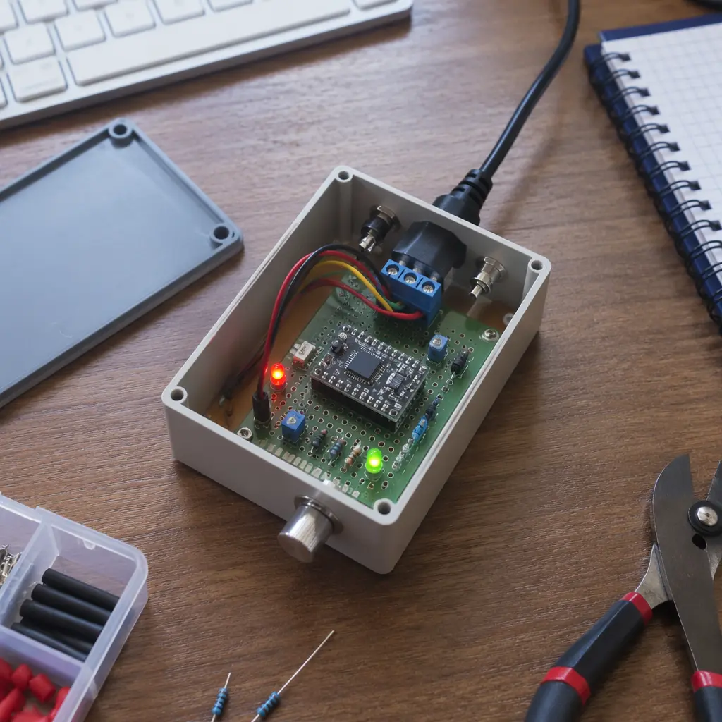 Completed small electronics project on a desk