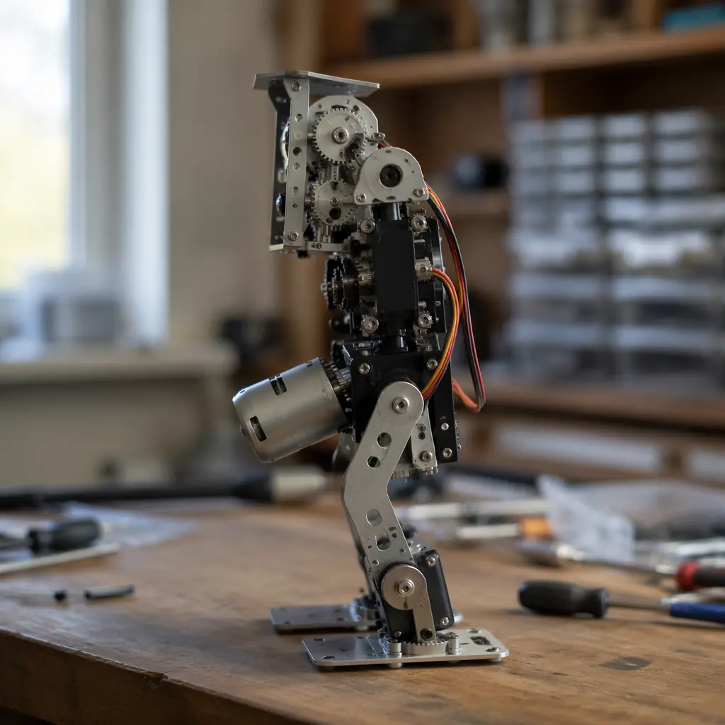 Partially assembled robot showing gears and motor