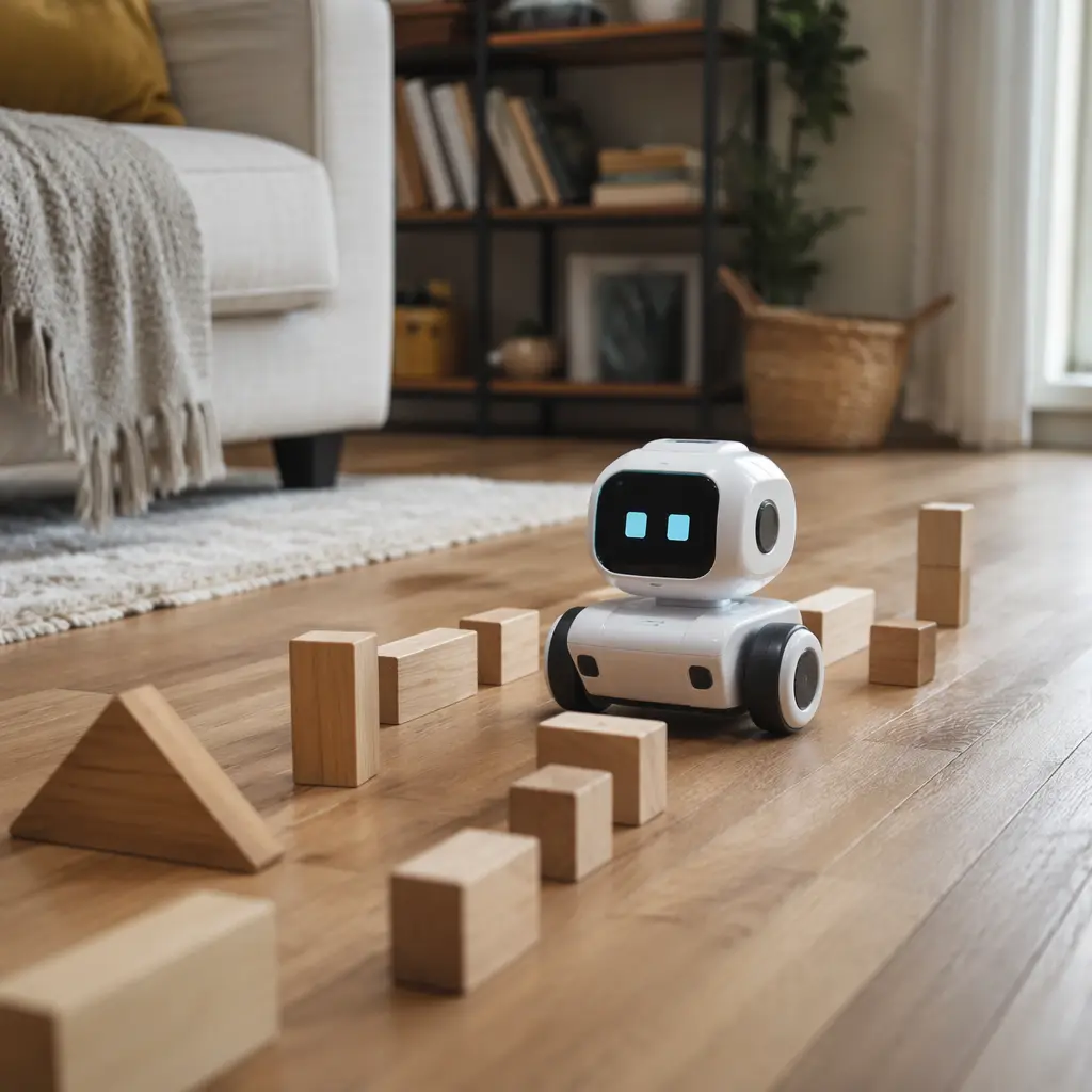 A simple programmable robot toy operating offline on a living room floor