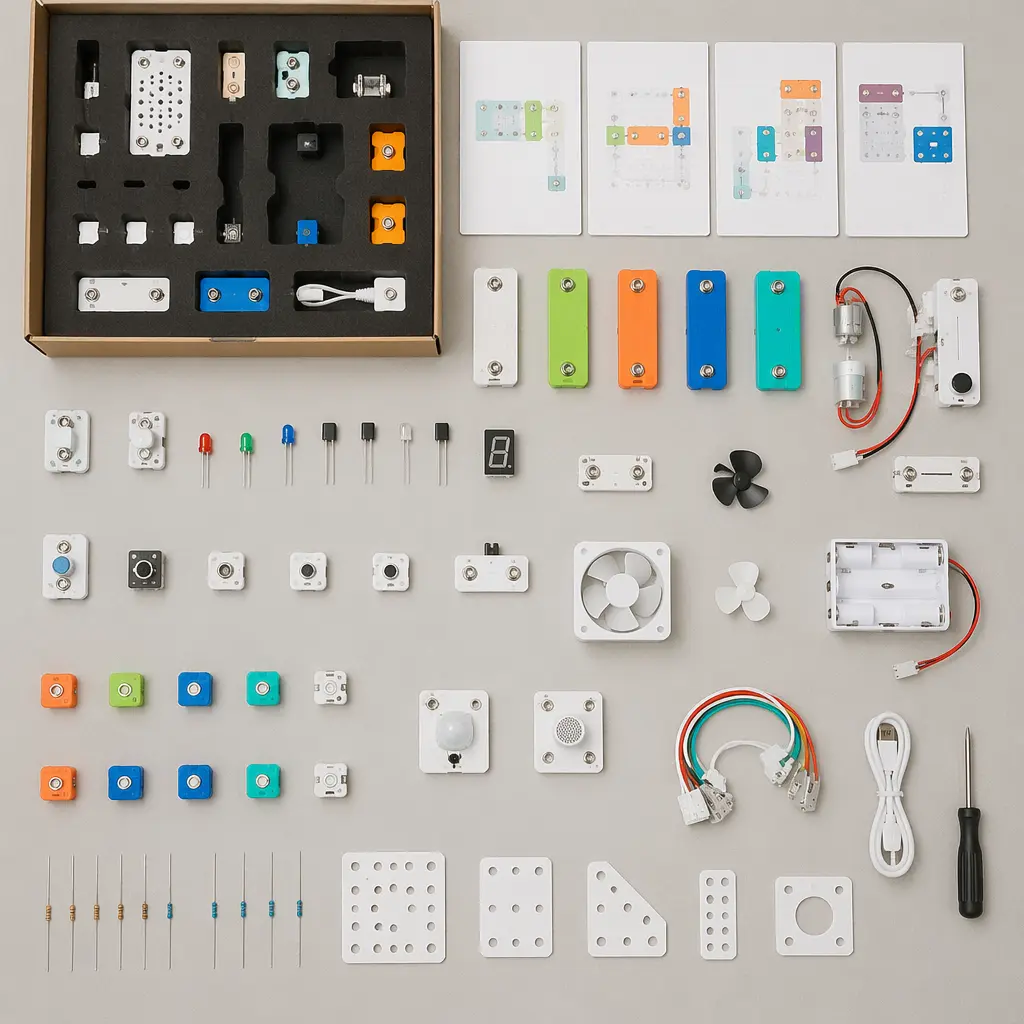 Modular electronics components arranged on a table