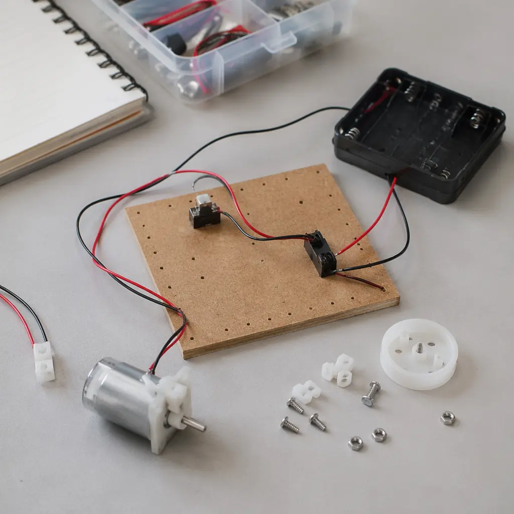 Partially built educational circuit project on a desk
