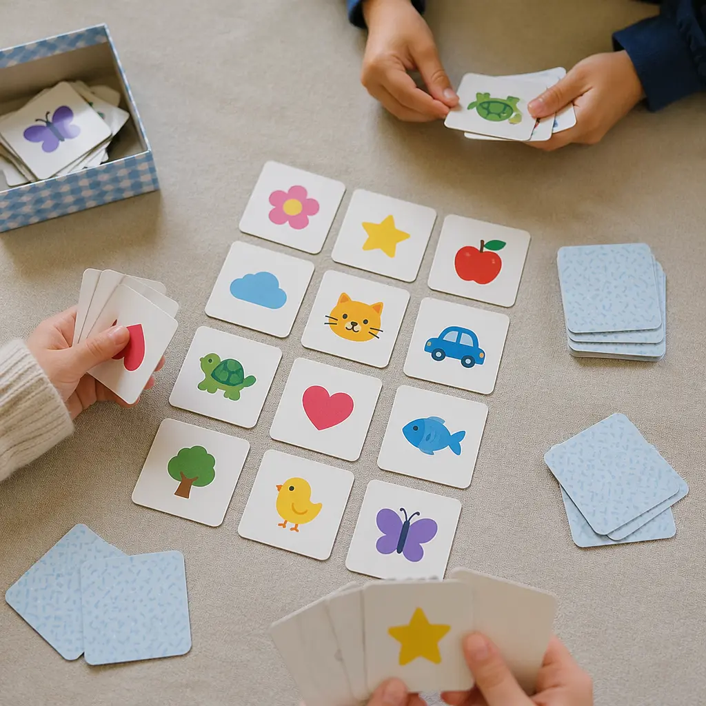Bright simple card game laid out on a table