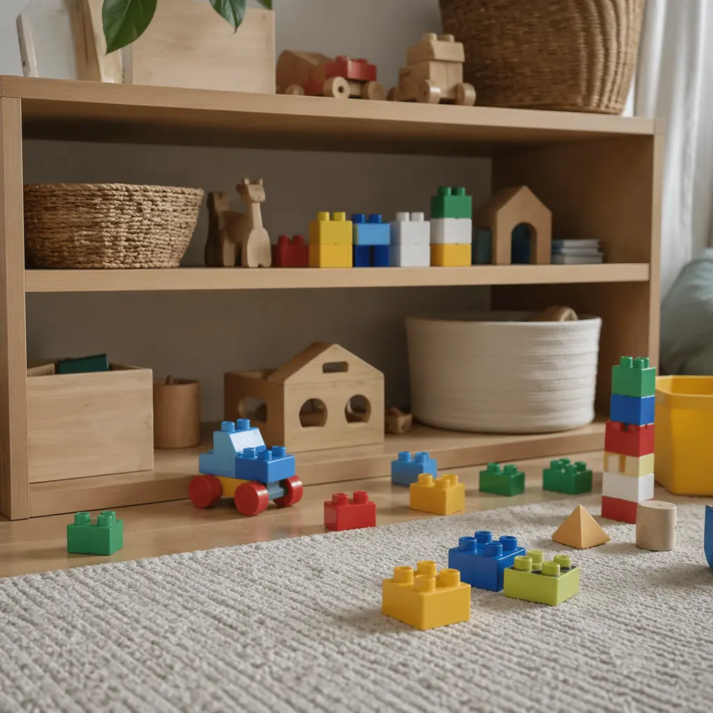 Chunky toddler building blocks scattered on the floor after playtime