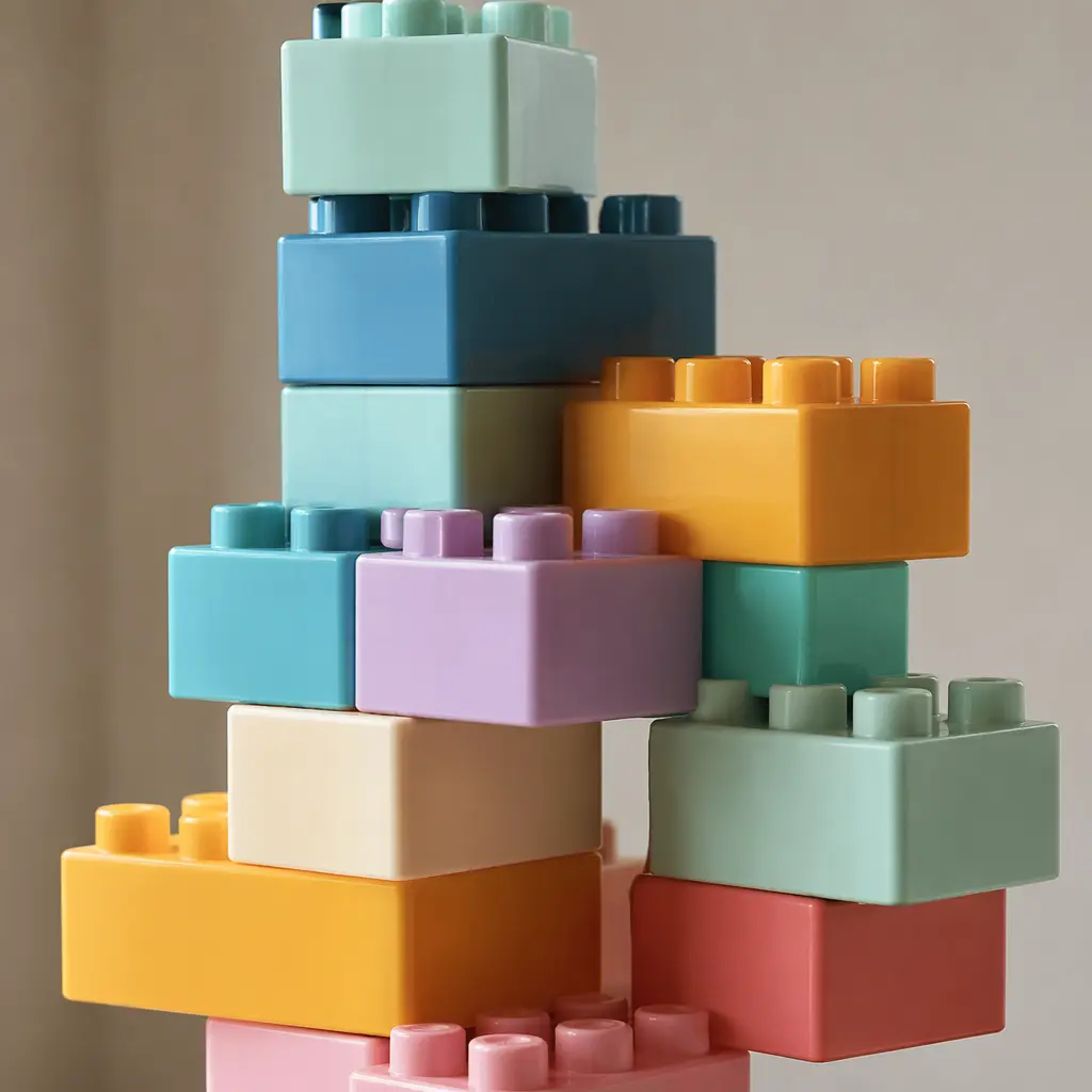 Large interlocking blocks stacked for toddler play