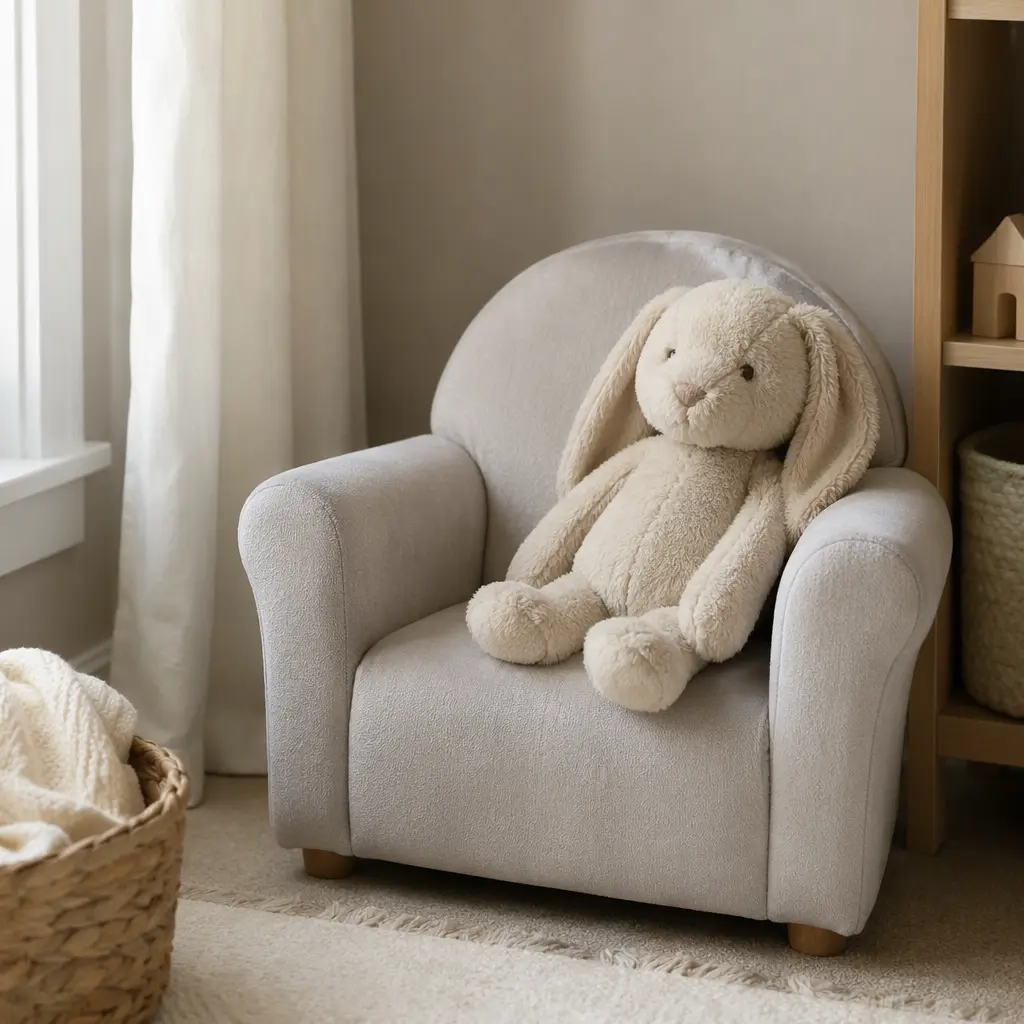 Plush toy in a quiet calming corner with a small chair