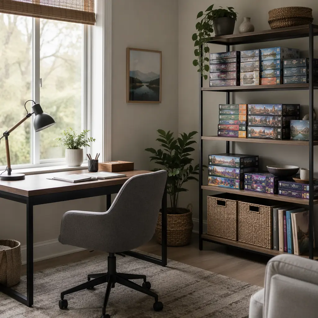 Calm study area set up for independent puzzle play