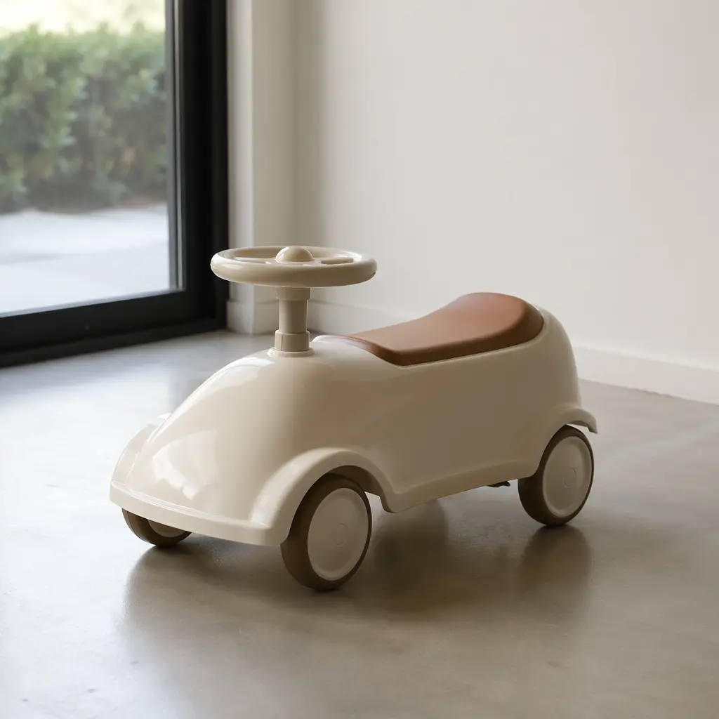 Low ride-on toy on a smooth indoor floor in natural light