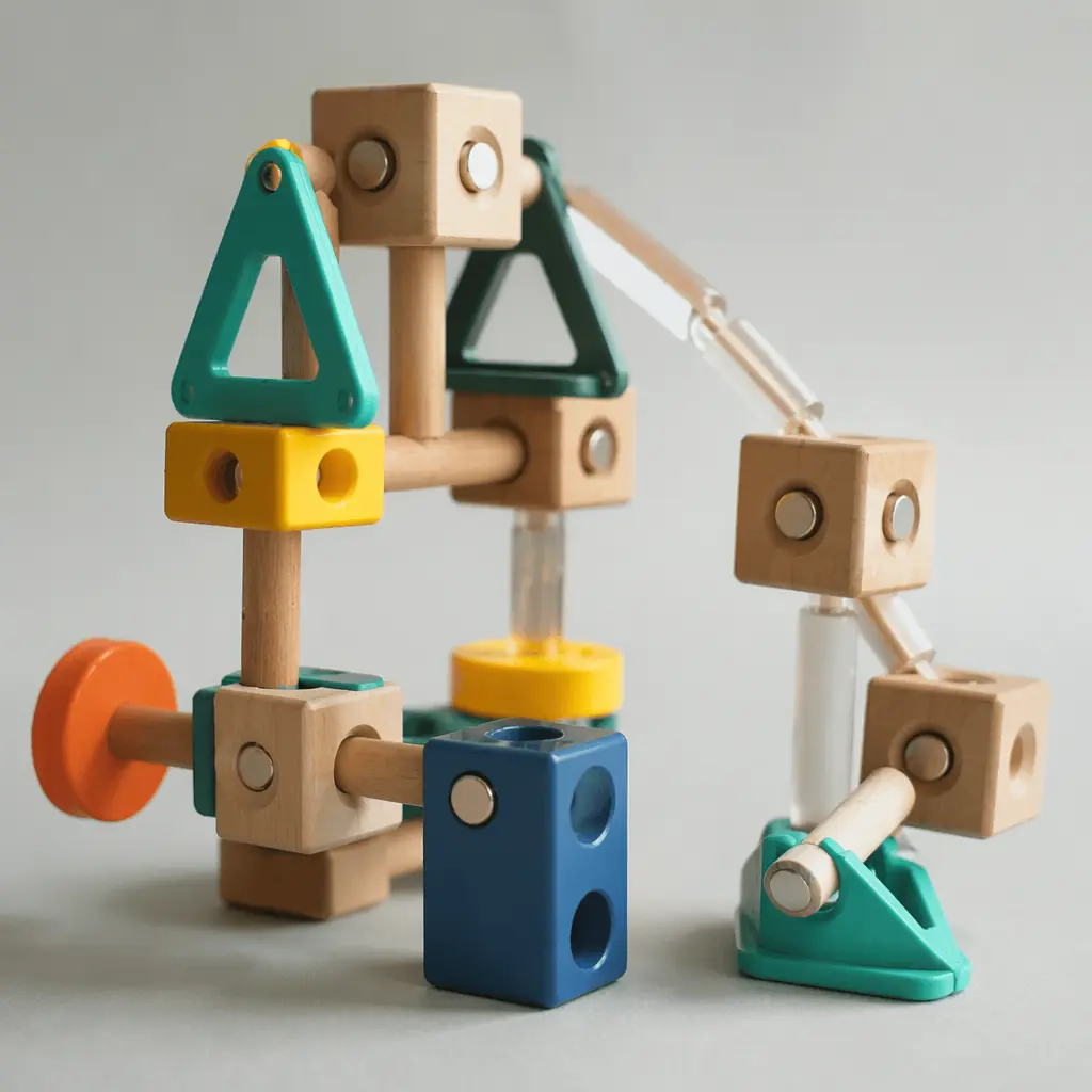 Different types of building pieces connected together