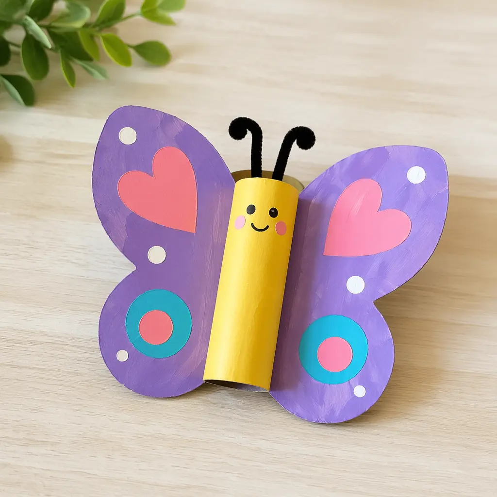 A finished kids craft project displayed neatly on a table.