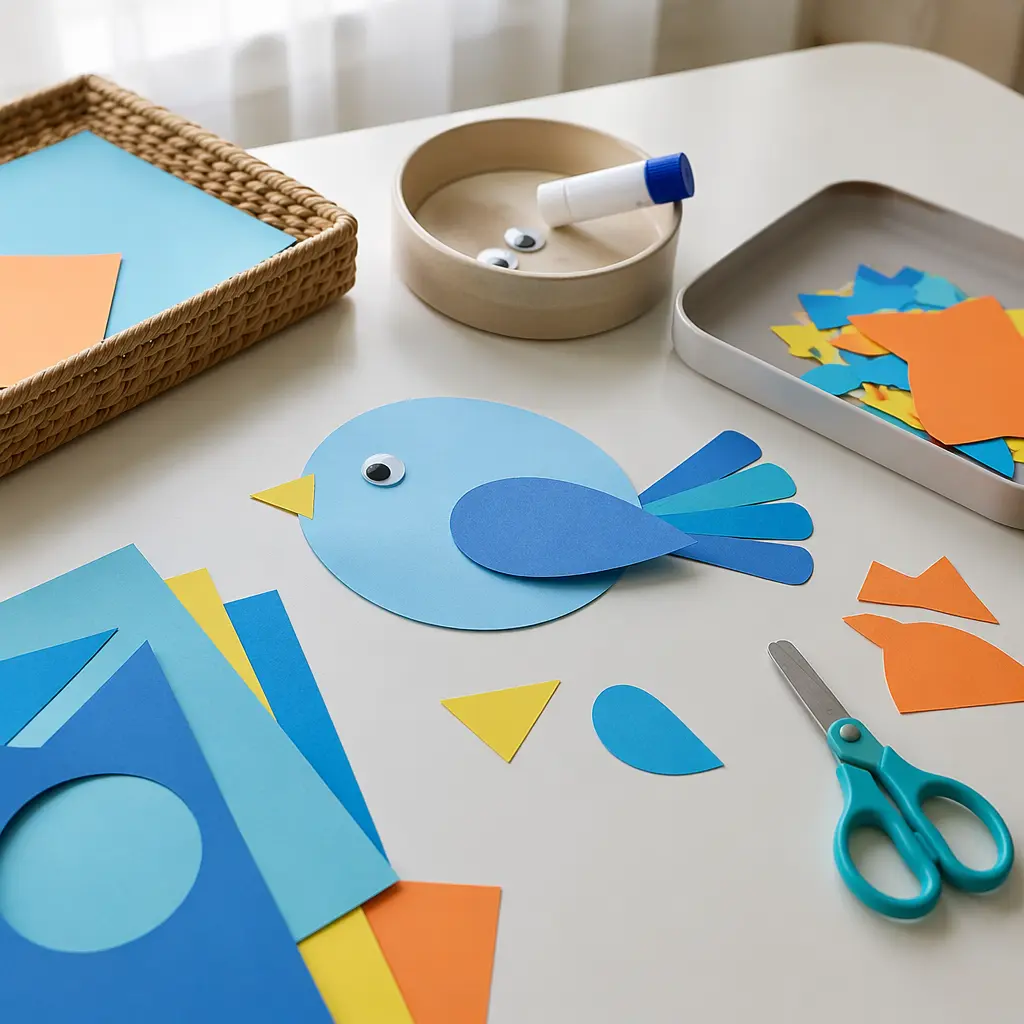 A child-friendly craft kit set up neatly on a table