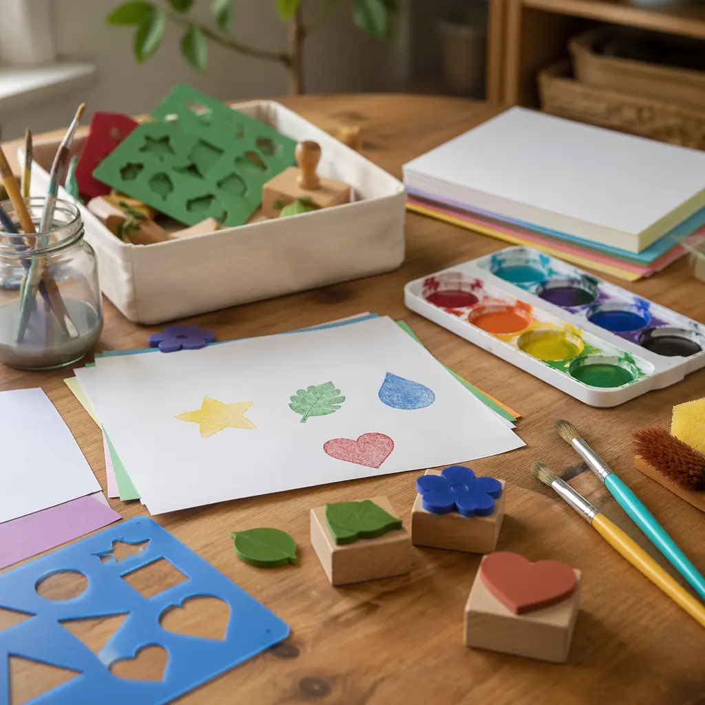 Reusable art materials laid out for kids crafts