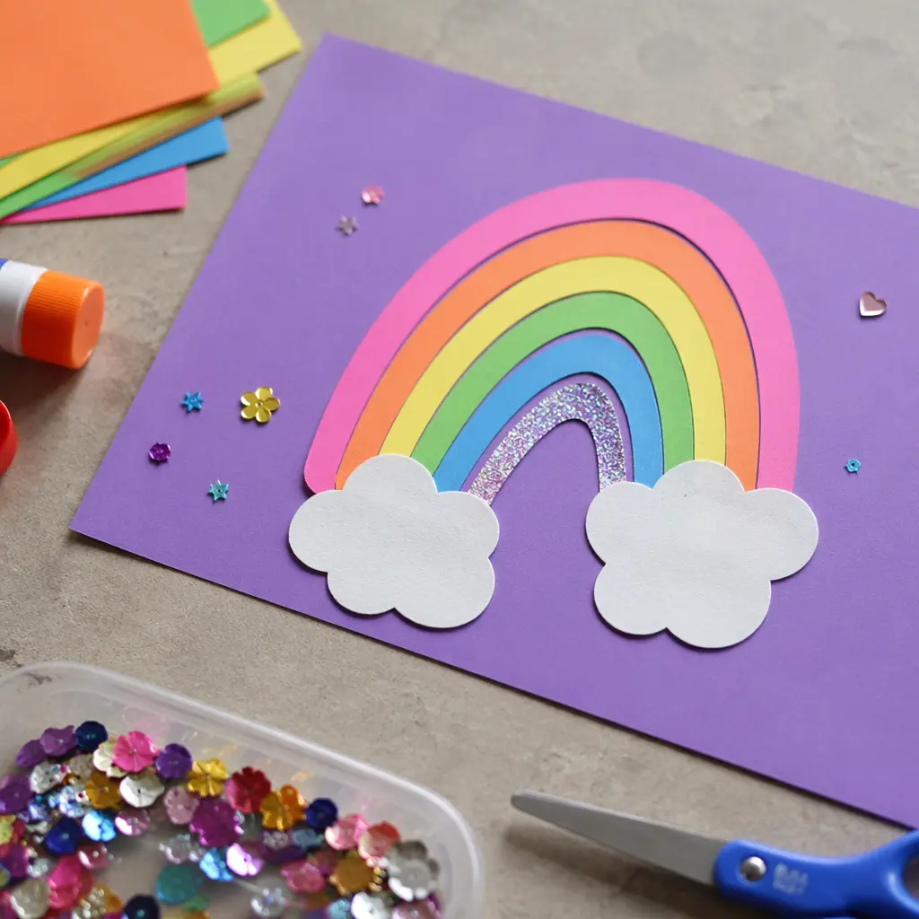A child’s craft project in progress on a table