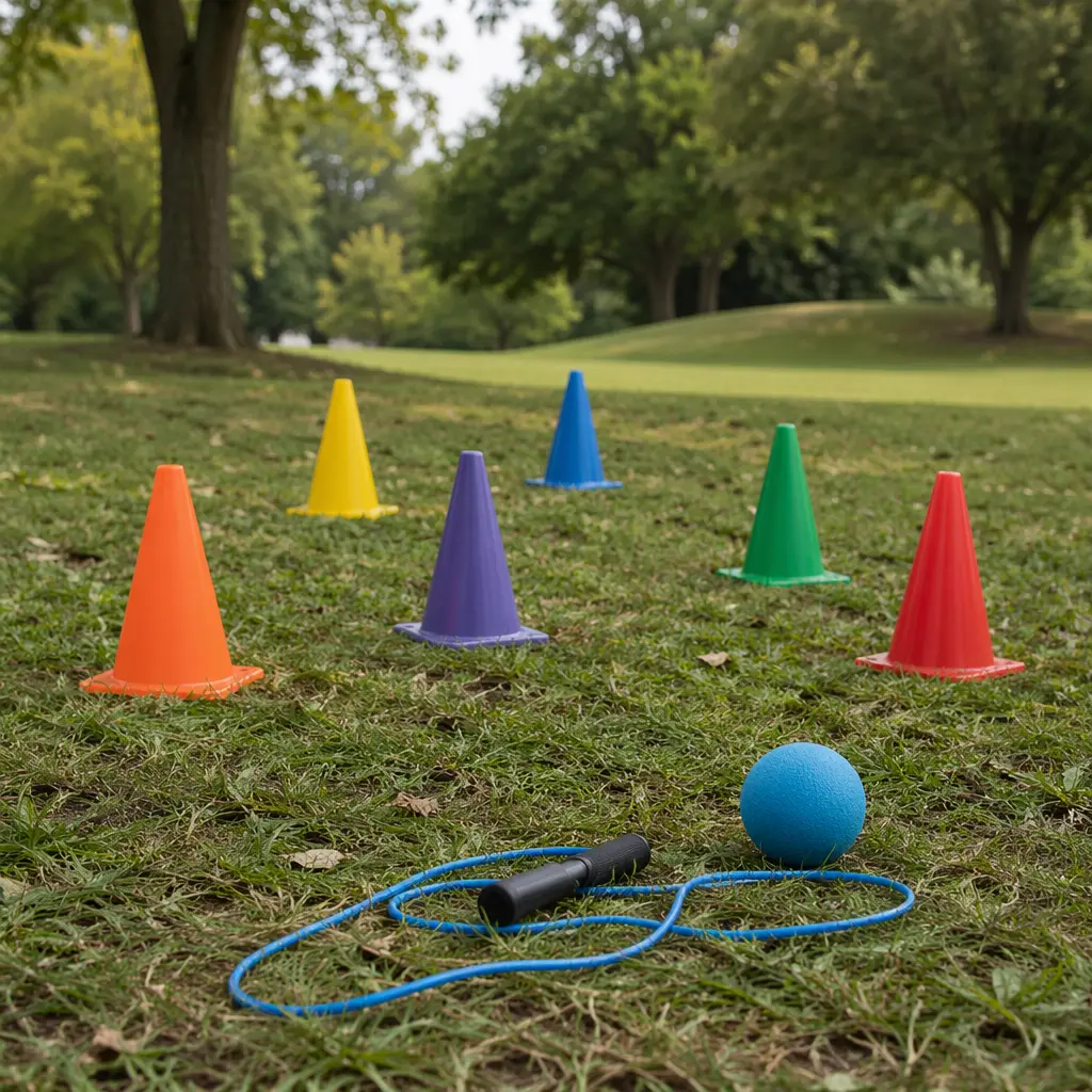 Park setup for simple obstacle and throwing games