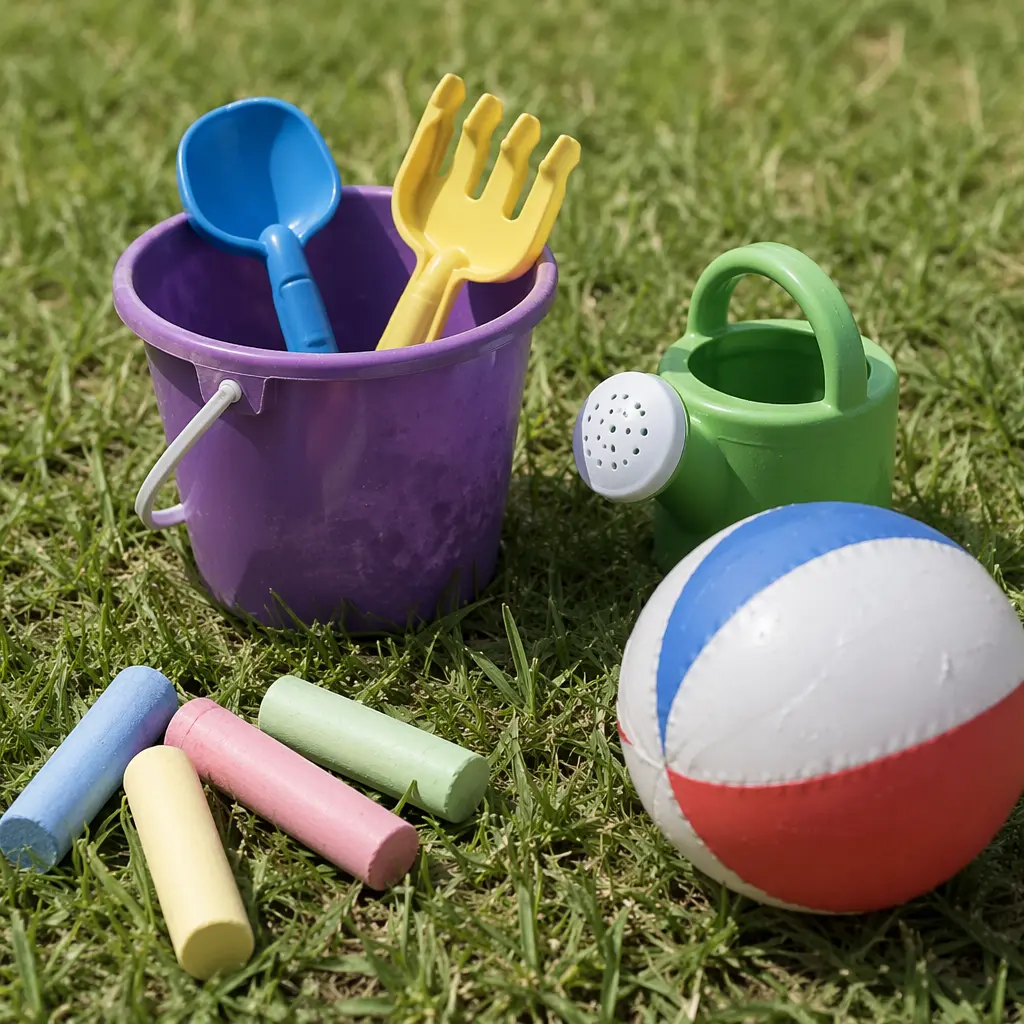 Simple, low-cost outdoor toys for preschoolers on grass