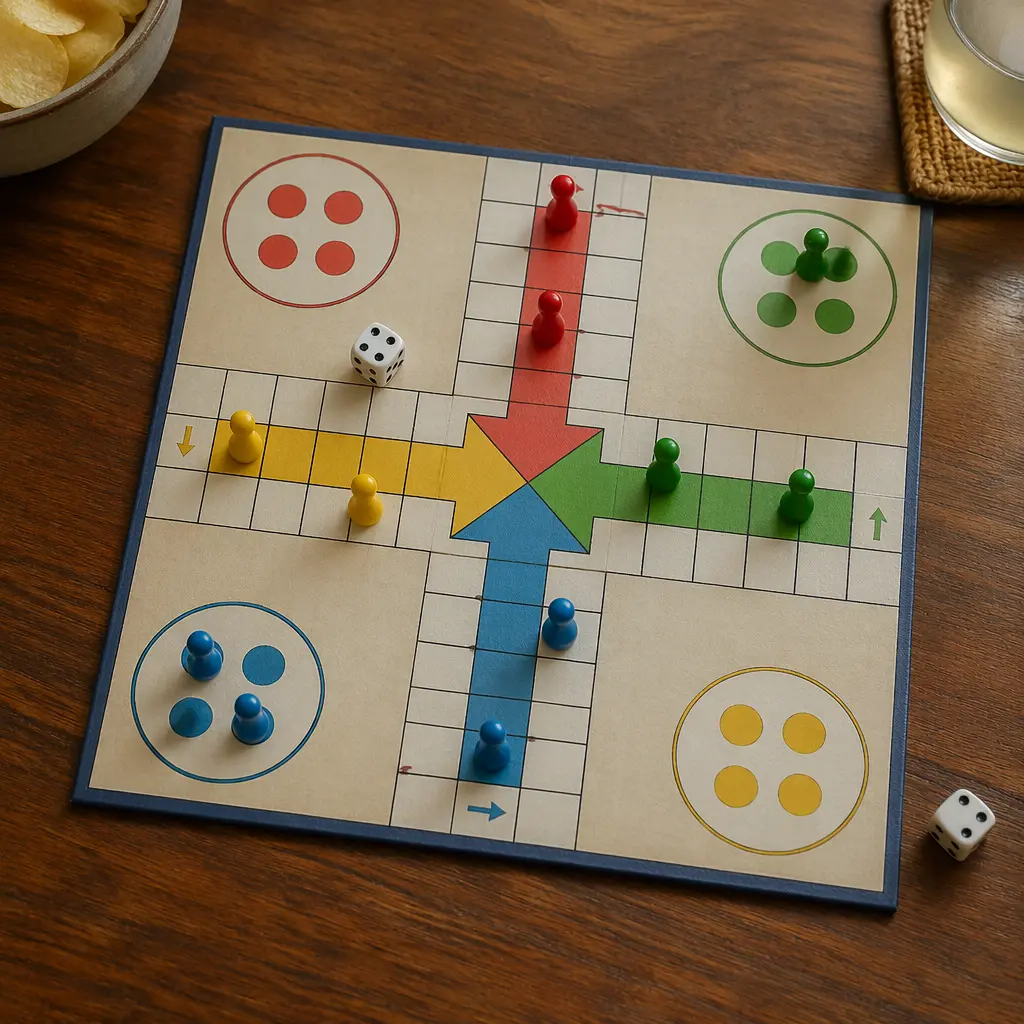 A simple path-style board game mid-play