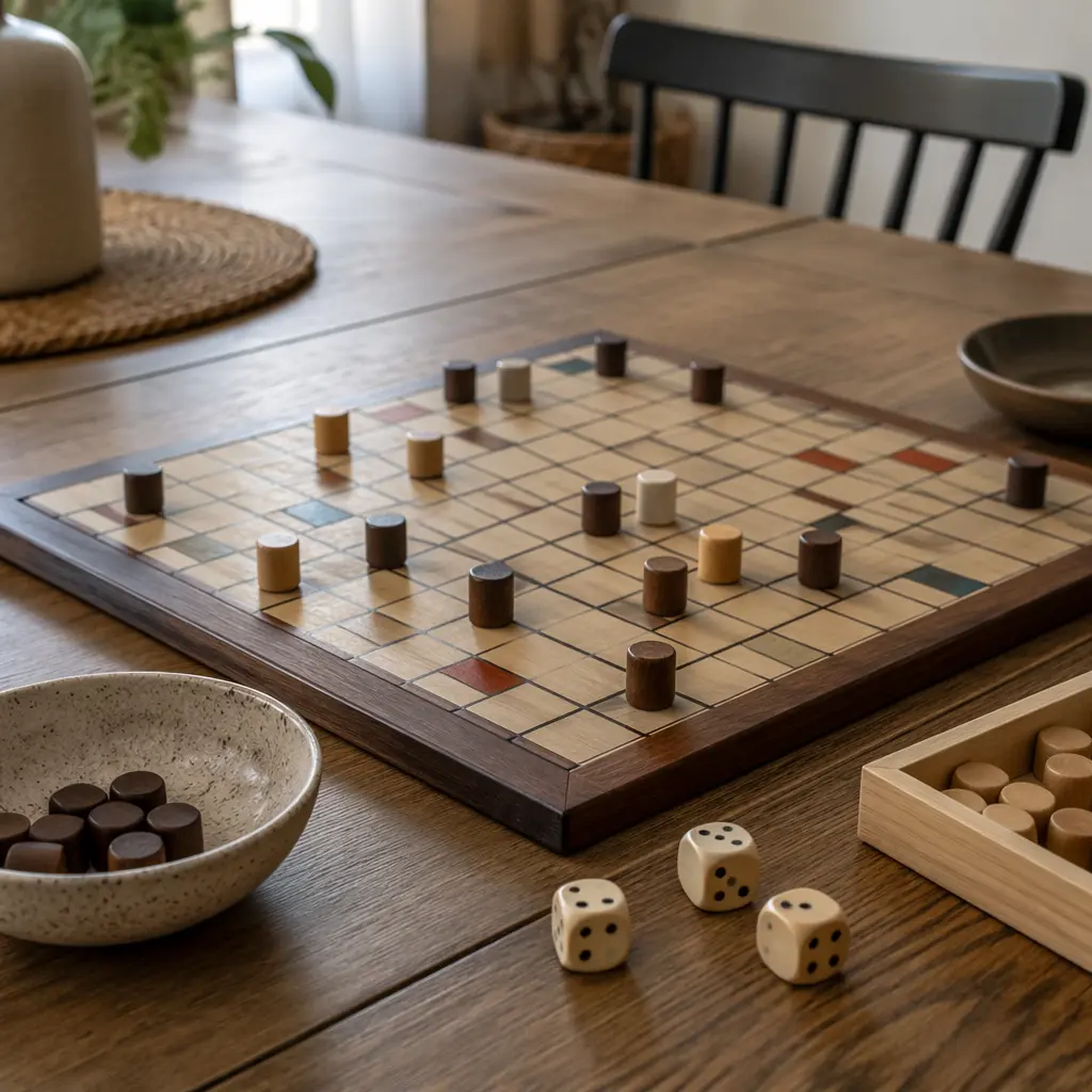 A classic board game set up on a dining table