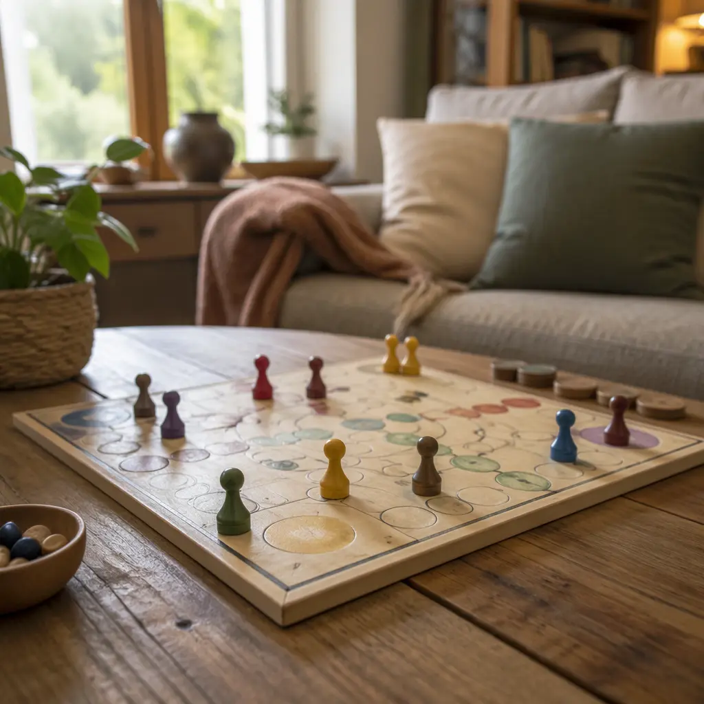 Simple board game setup on a living room table