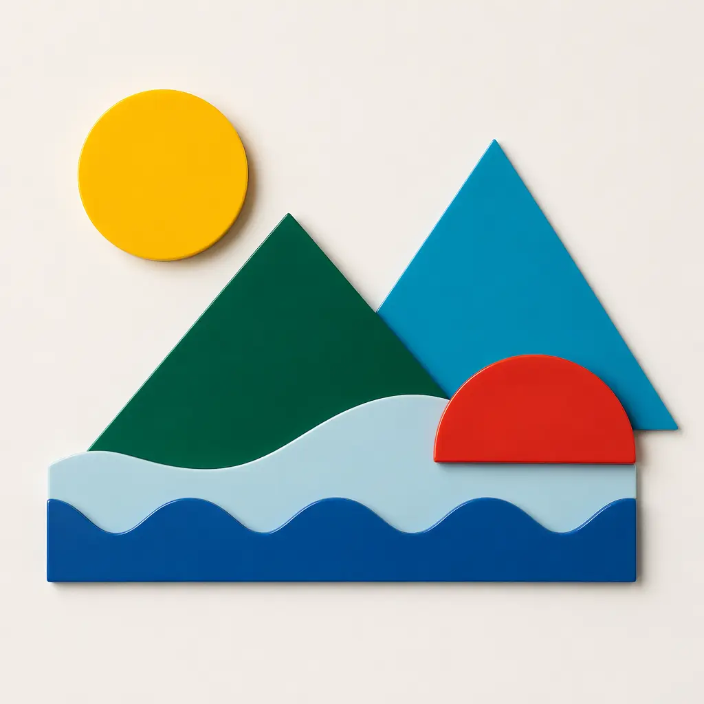 Reusable colorful vinyl shapes arranged into playful scenes on a blank board