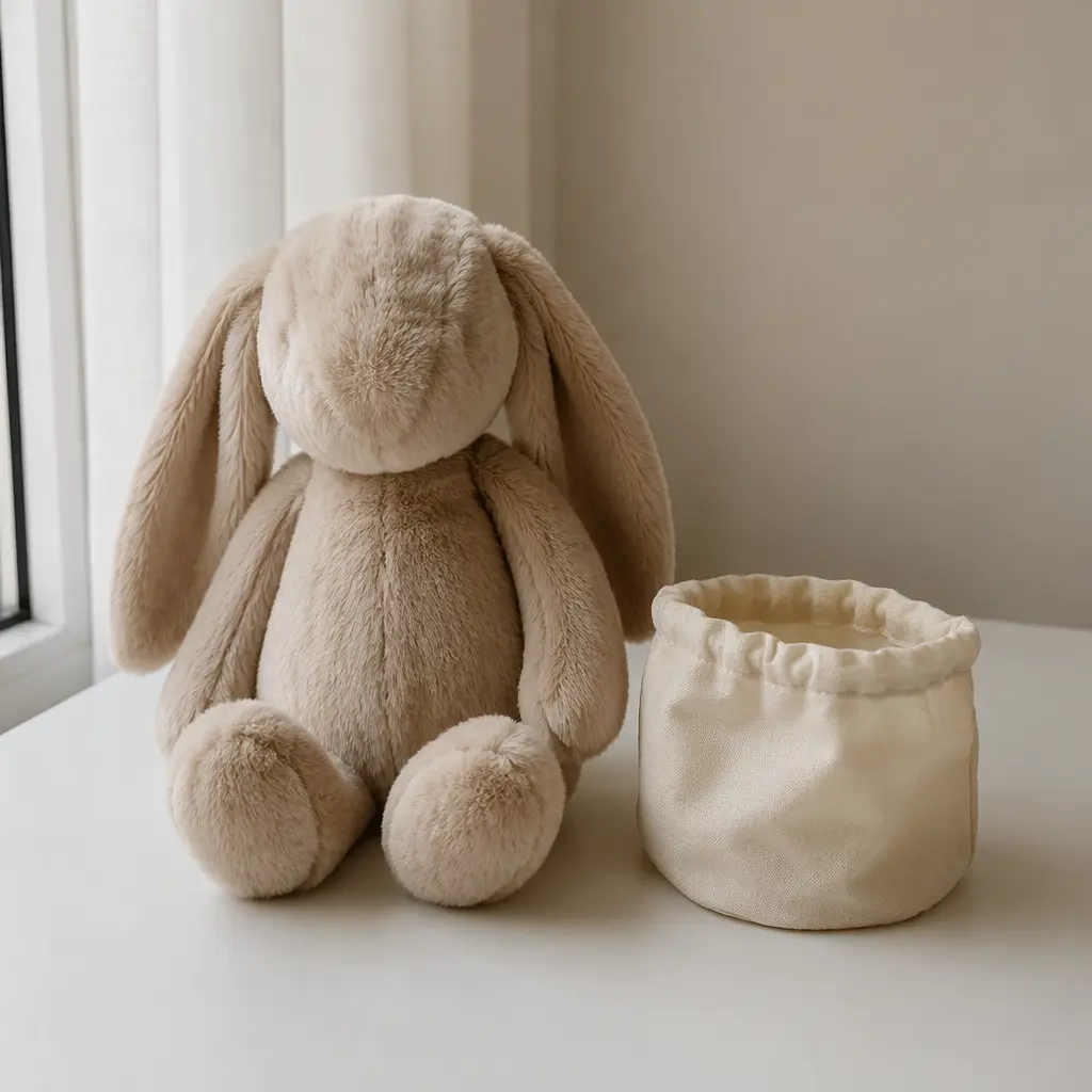 Plush toy shown with a removable insert pouch