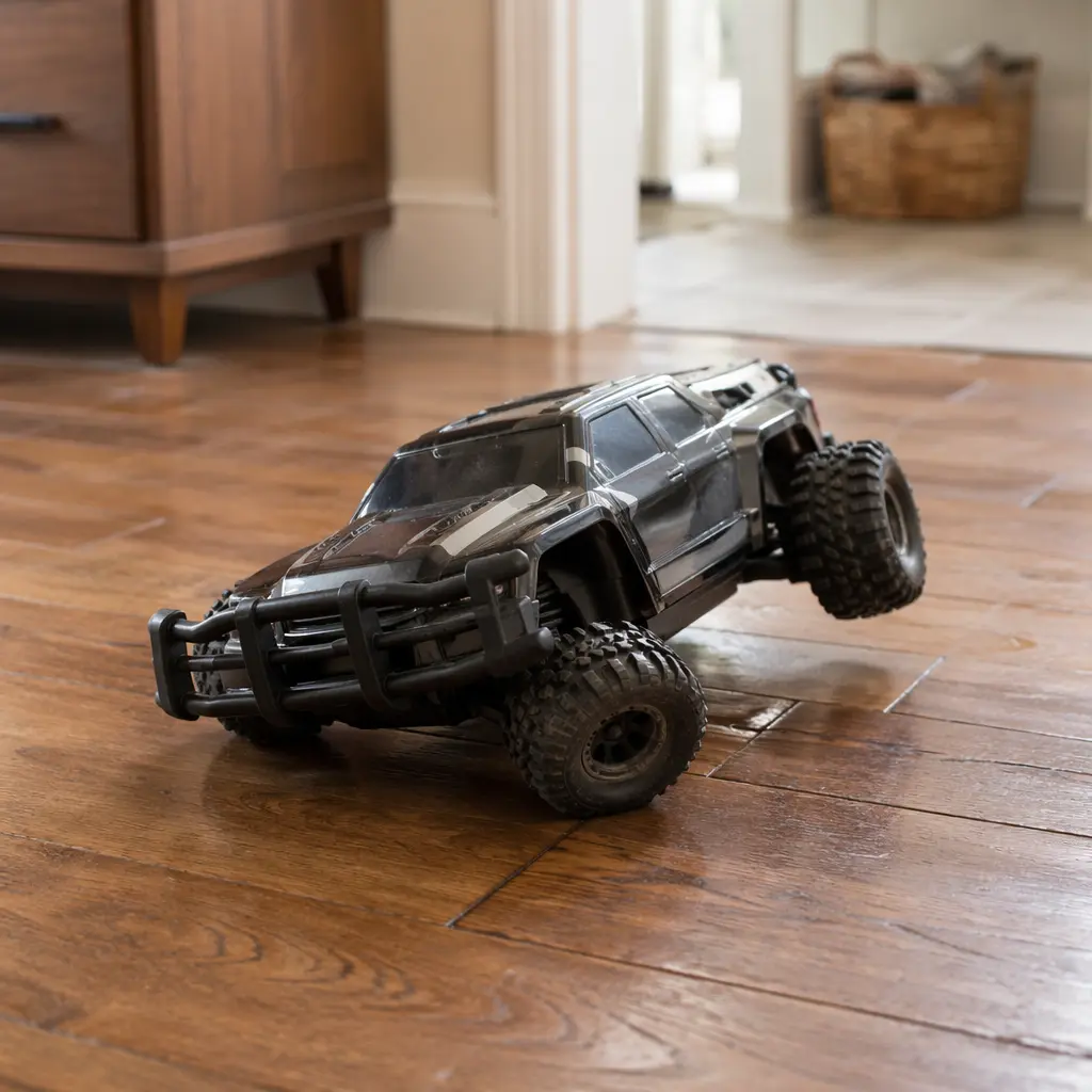 Beginner RC toy vehicle with a thick protective body shell