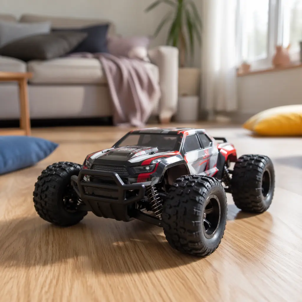 A durable beginner remote-control toy car designed for kids