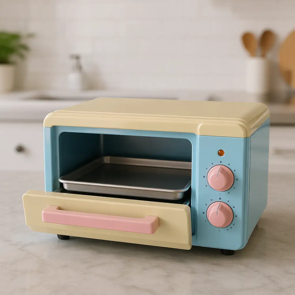 A classic-style toy oven designed for children's pretend cooking play