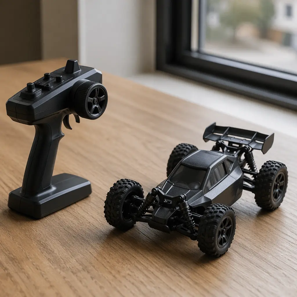A simple remote-controlled vehicle and controller ready to use