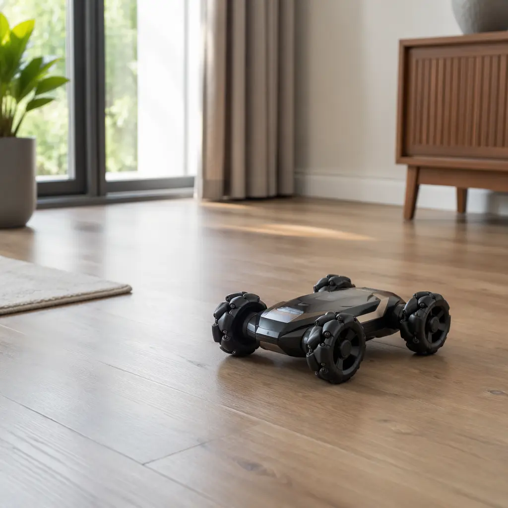 Remote-controlled toy positioned in an open indoor space