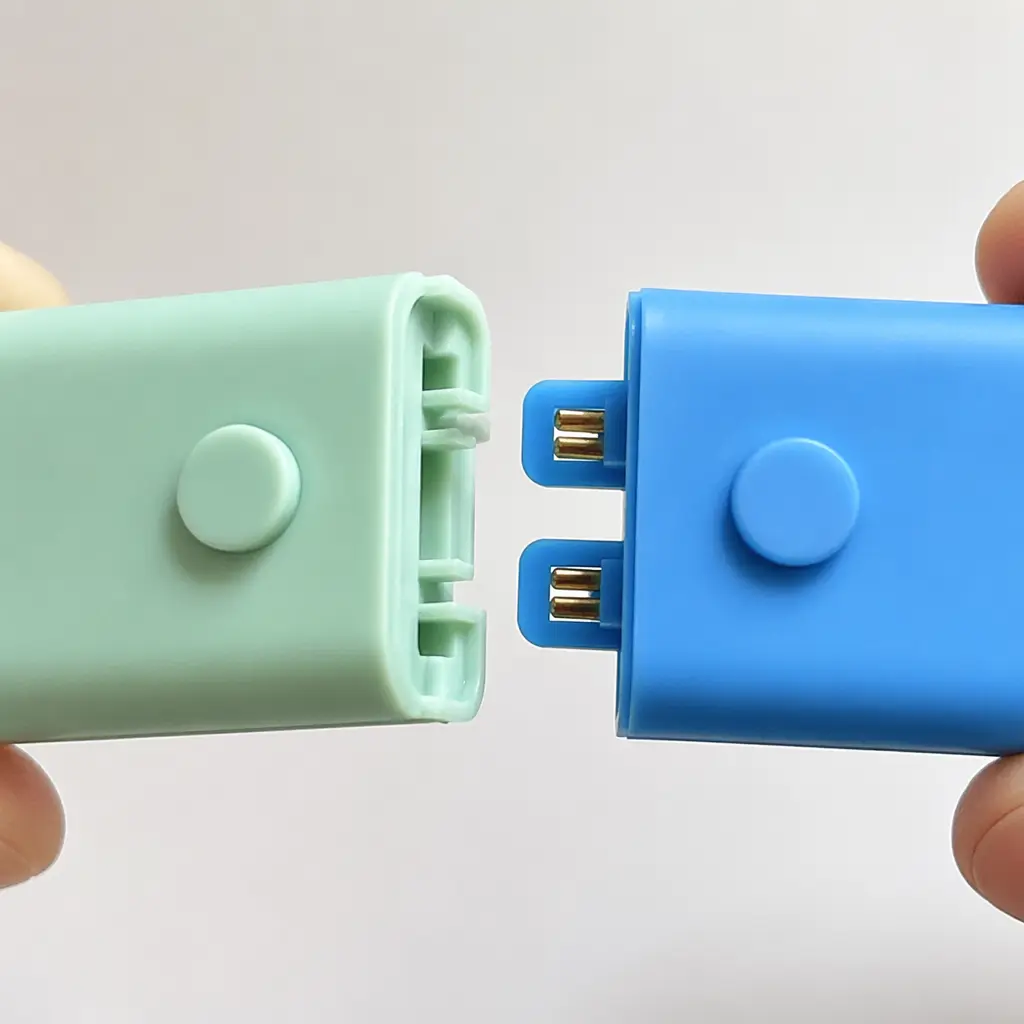 Close-up of child-friendly electronic components snapping together