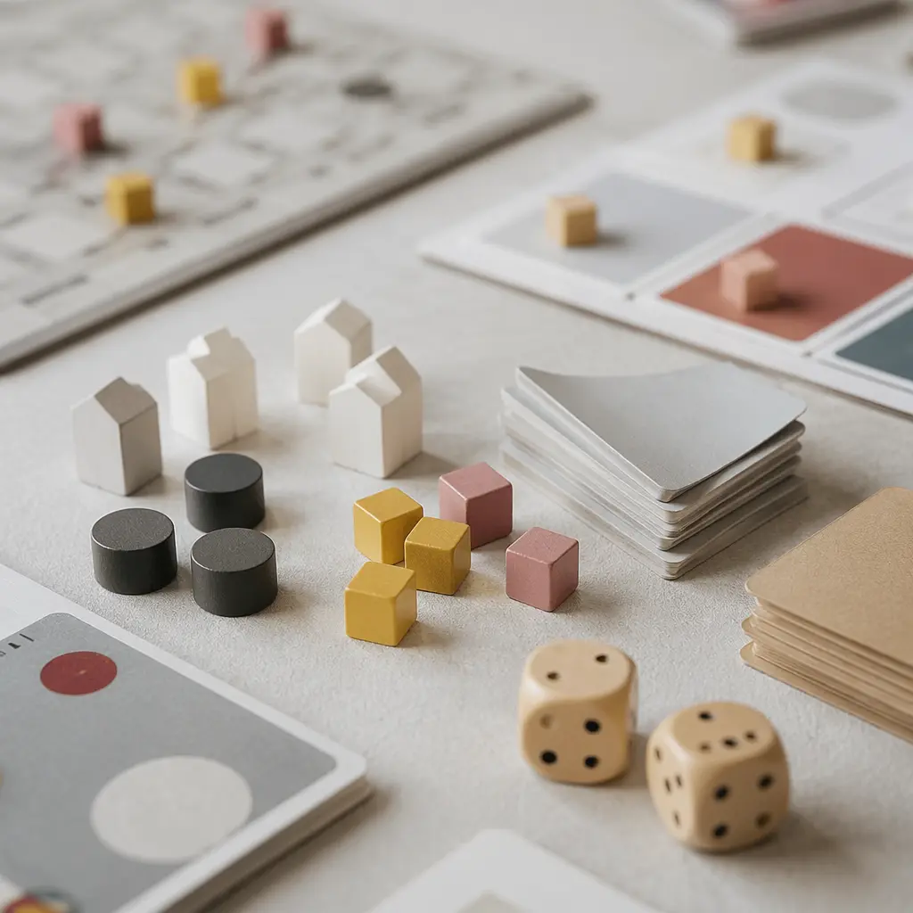 Close-up of board game pieces arranged for a quick strategy game