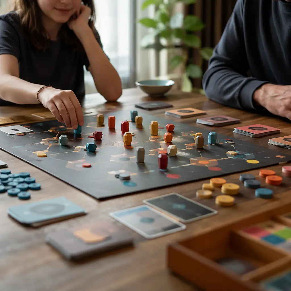 A fast-paced strategy board game setup on a table, ready to play