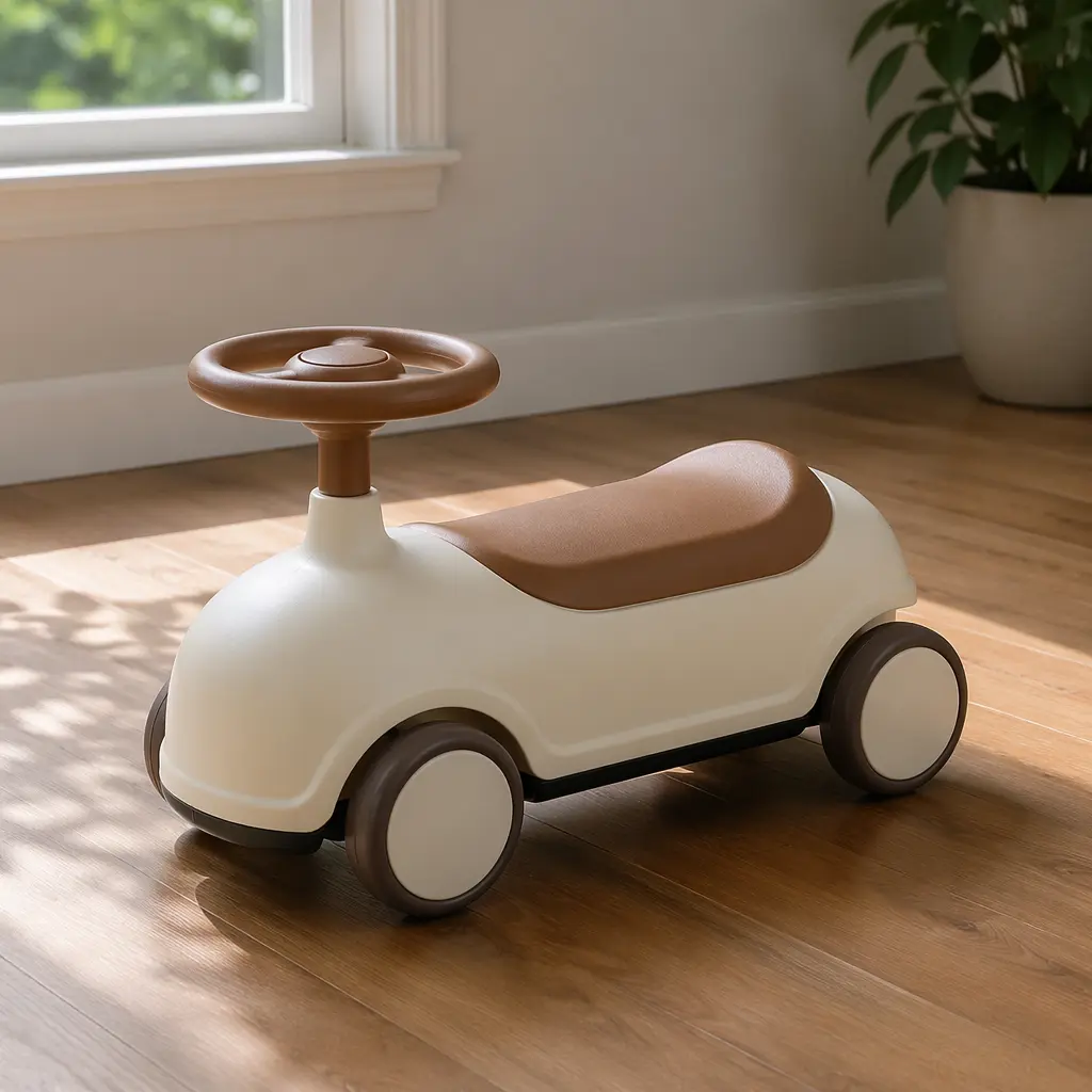 Low-profile toddler ride-on toy designed for indoor use on smooth floors