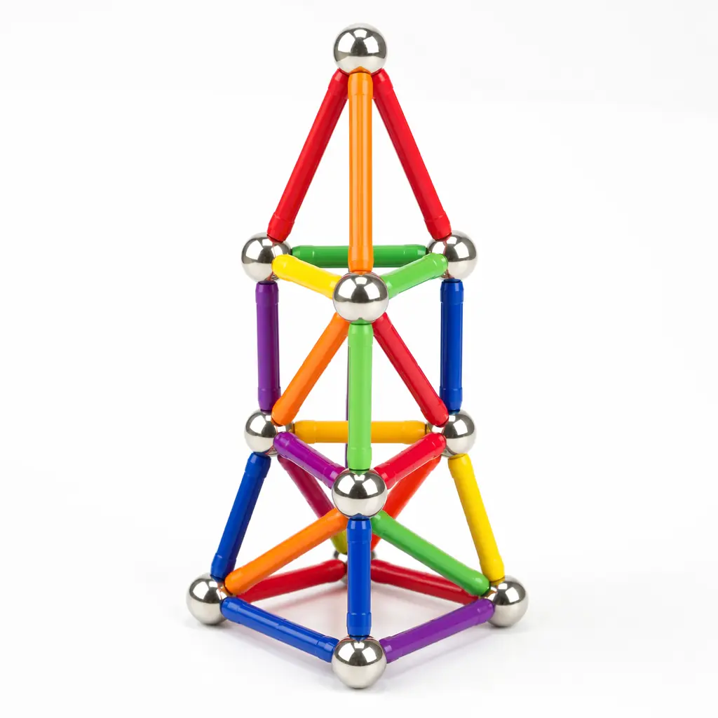 Magnetic rods and metal spheres assembled into a geometric structure